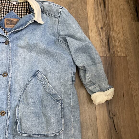 Vintage Blanket Lined Light Wash Denim Barn Chore Jacket Coat Large Read Stain - Picture 3 of 15